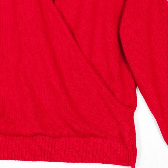VTG 90s Dana Ashley Red Wrap Style Fuzzy Knit Sweater Womens M Puff Sleeve - Picture 4 of 7